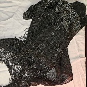Metallic Mesh Fringe Scarf Black Silver Shimmer Wrap